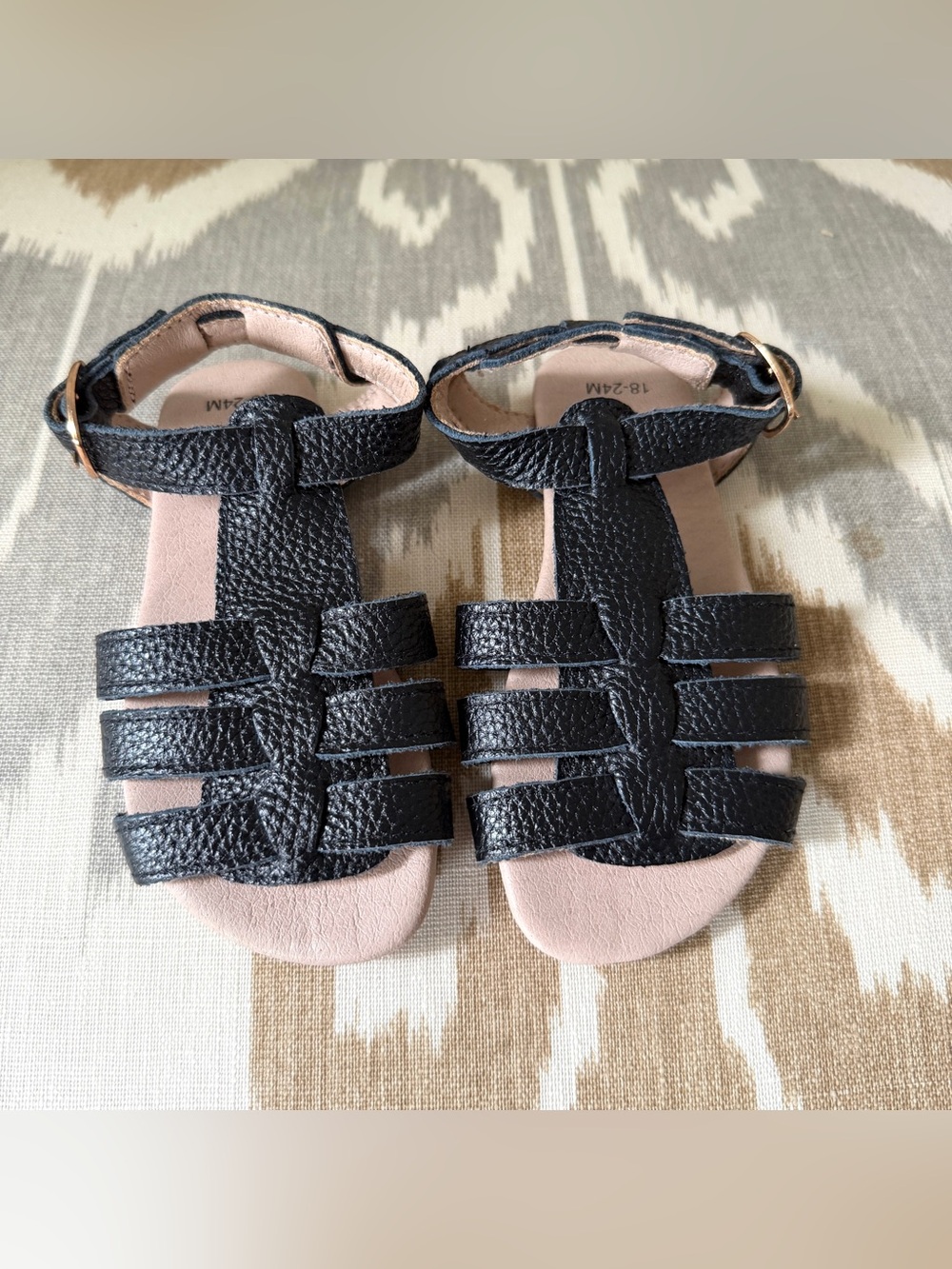 18-24M🖤 Monkey Feet Black Leather Strappy Fisherman Toddler Sandals